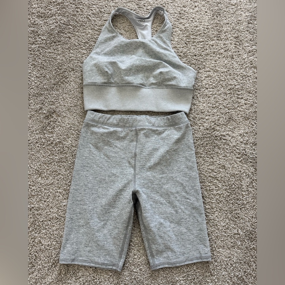 Alosoft Zinc Heather Grey Biker Short Set Size Small